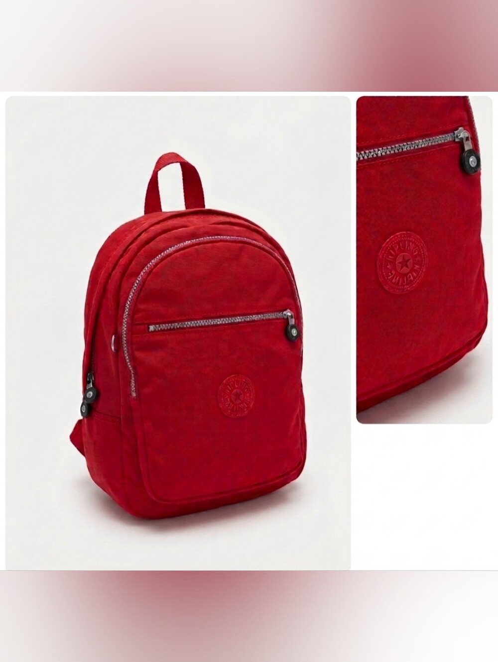 Kipling Red Nylon Mini Backpack Everyday Travel Casual Streetwear Utility Style
